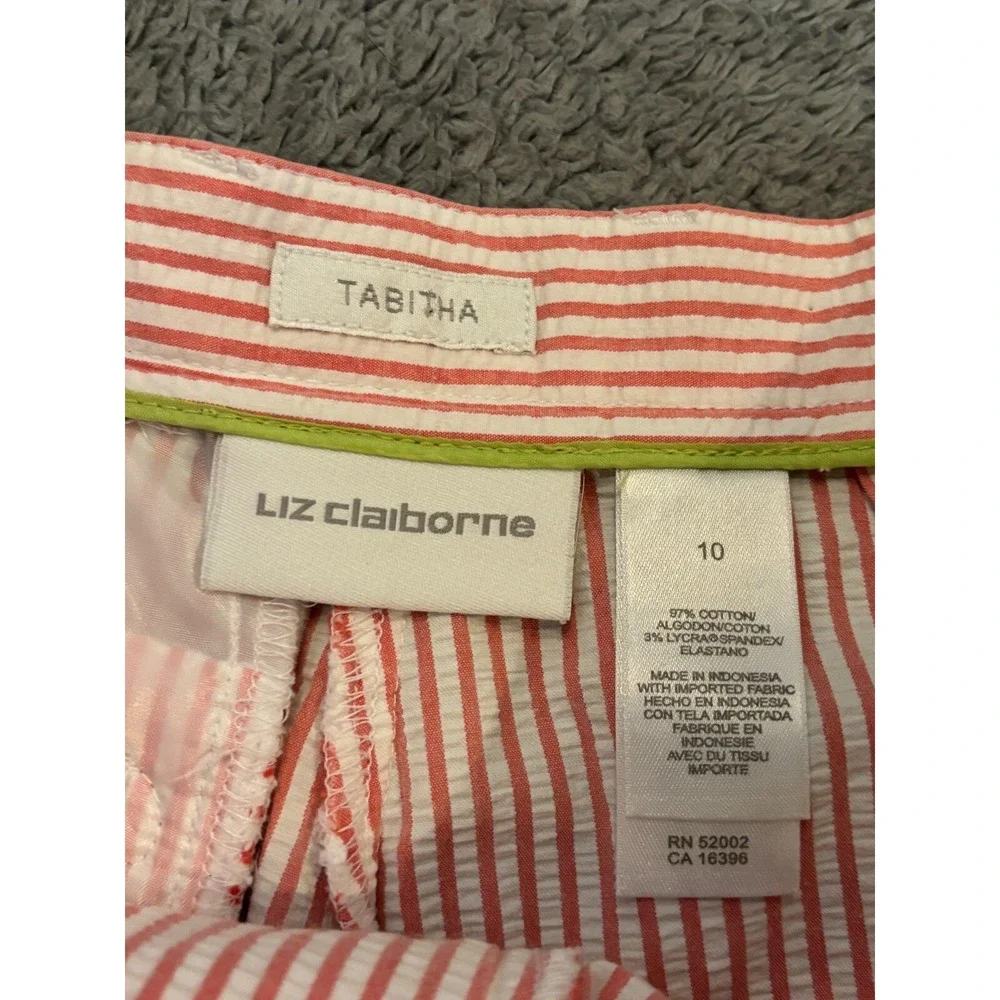 Liz Claiborne Bermuda Shorts Womens 10 Tabitha Striped Seersucker Coral White